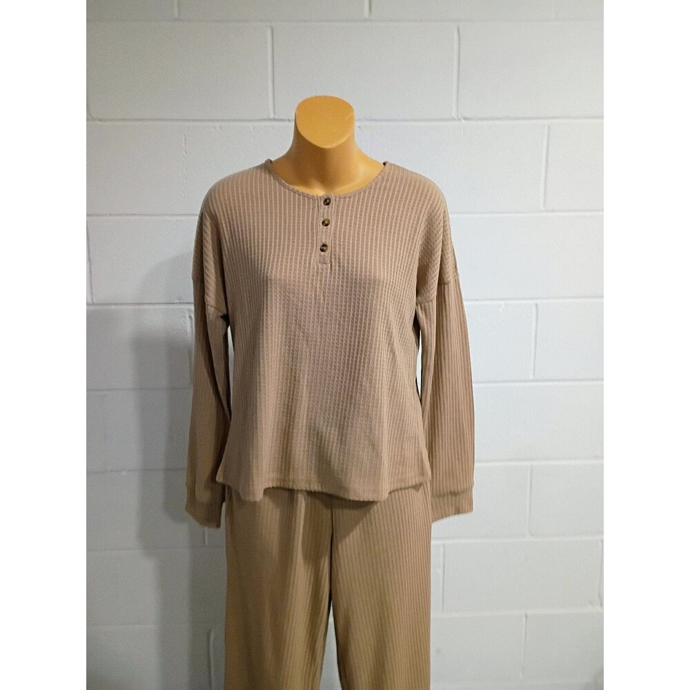 Alexander DEL Rossa Women's Waffle Knit Lounge Set 2 Piece Henley Top & Pants S